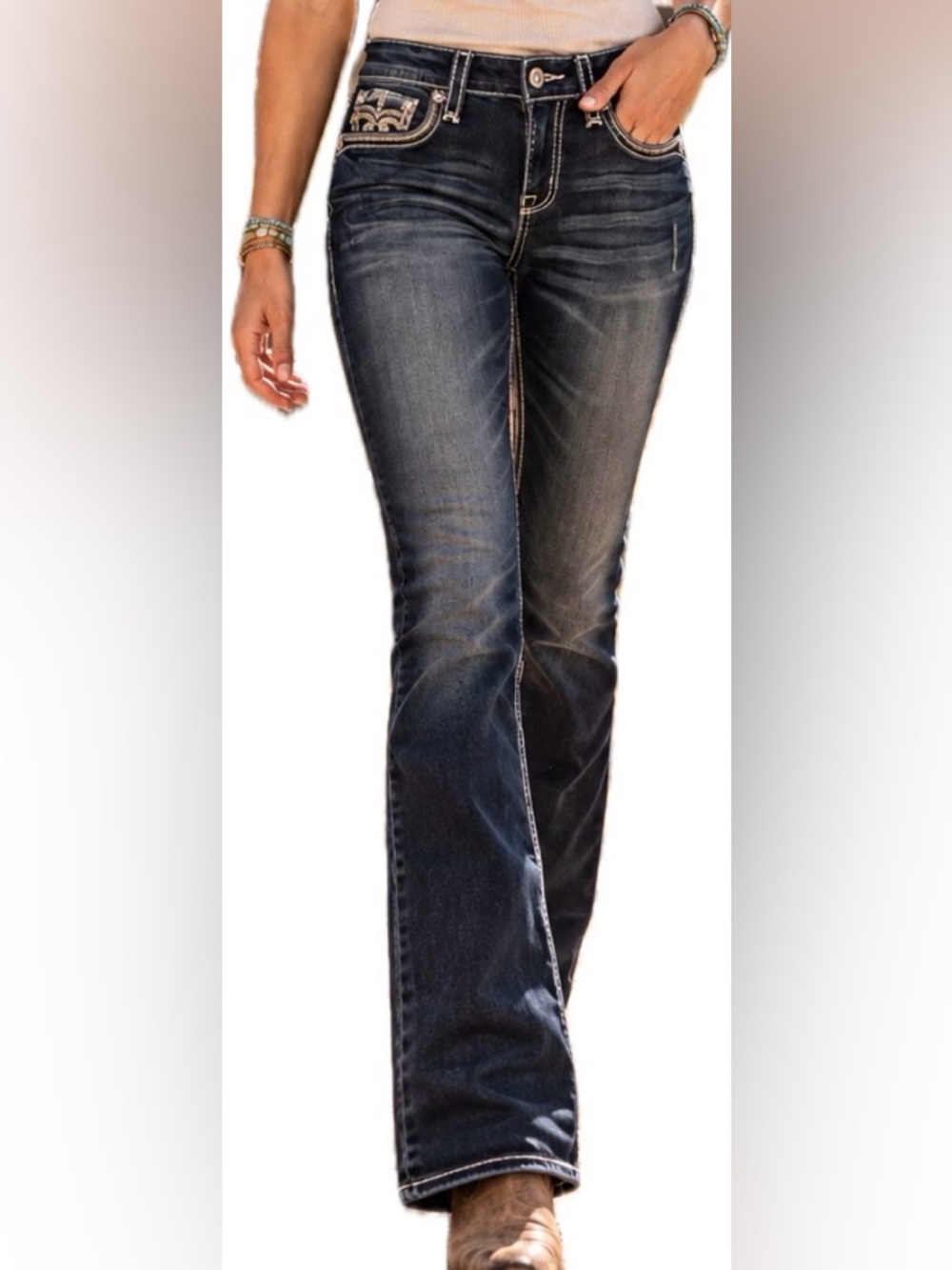 Rock Revival Mad Pink Boot Cut 32x34 Women’s Embellished Jeans.